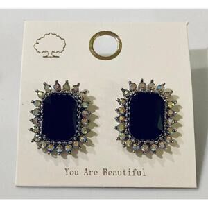 Black Stone & Rhinestone Earrings